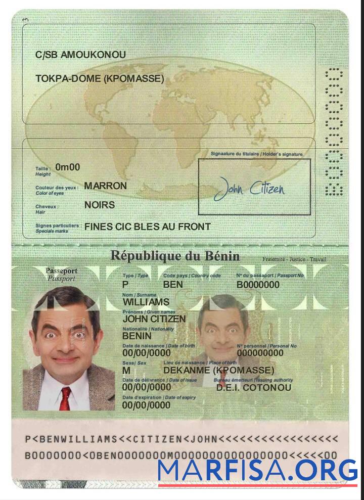 Downloadable Benin passport real example